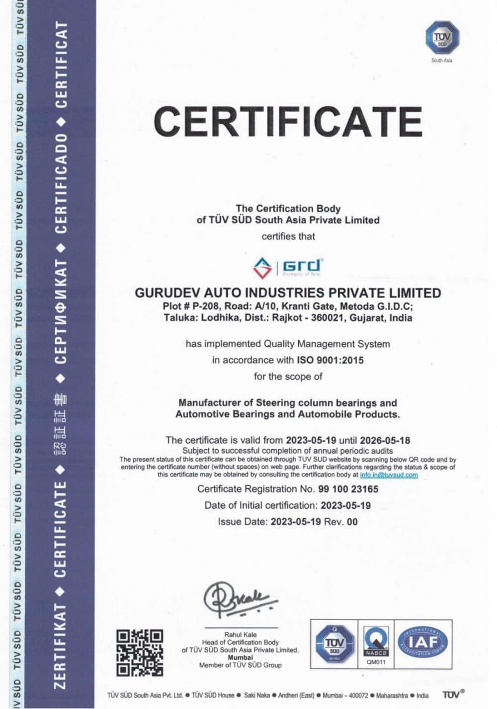 ISO 9001-2015 CERTIFICATE